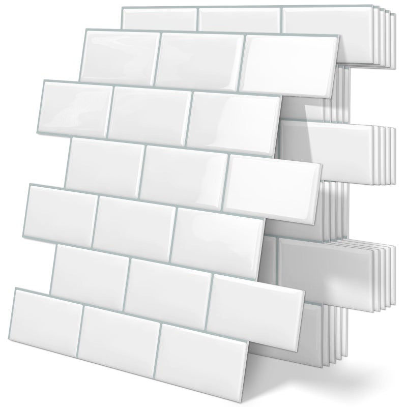 Tiwoos White Peel and Stick Backsplash Wall Tiles Self Adhesive for Kitchen Bathroom Subway Thick (10-Sheet, 12"Ã—12") - Image 1