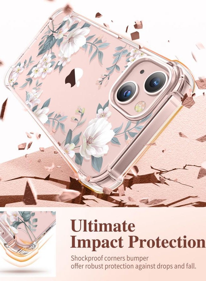 GVIEWIN Designed for iPhone 13 Case 6.1 Inch, with Tempered Glass Screen Protector + Camera Lens Protector Clear Flower Soft & Flexible Shockproof Floral Women Phone Cover（Magnolia/White） - Image 4