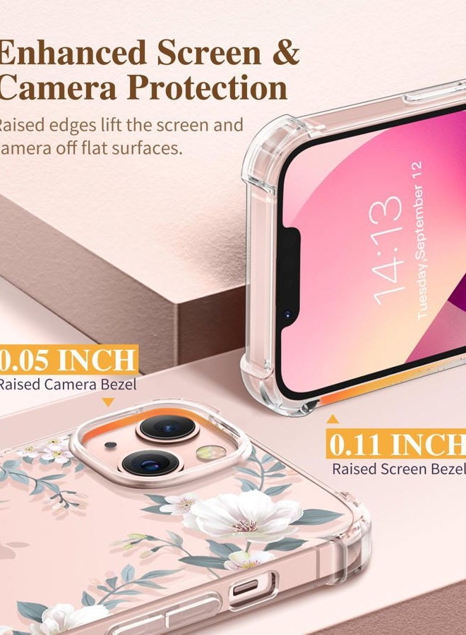 GVIEWIN Designed for iPhone 13 Case 6.1 Inch, with Tempered Glass Screen Protector + Camera Lens Protector Clear Flower Soft & Flexible Shockproof Floral Women Phone Cover（Magnolia/White） - Image 5