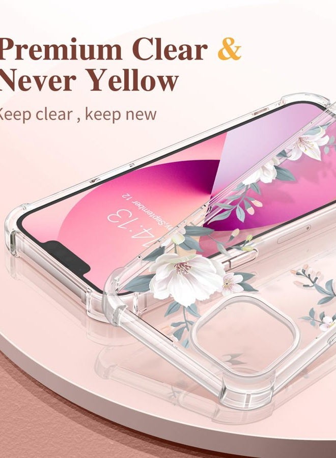 GVIEWIN Designed for iPhone 13 Case 6.1 Inch, with Tempered Glass Screen Protector + Camera Lens Protector Clear Flower Soft & Flexible Shockproof Floral Women Phone Cover（Magnolia/White） - Image 3