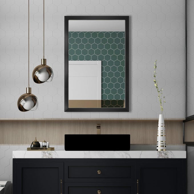 RECTANGULAR WALL MIRROR 24X36 FOR BATHROOM BEDROOM ENTRYWAY LIVING ROOM BLACK