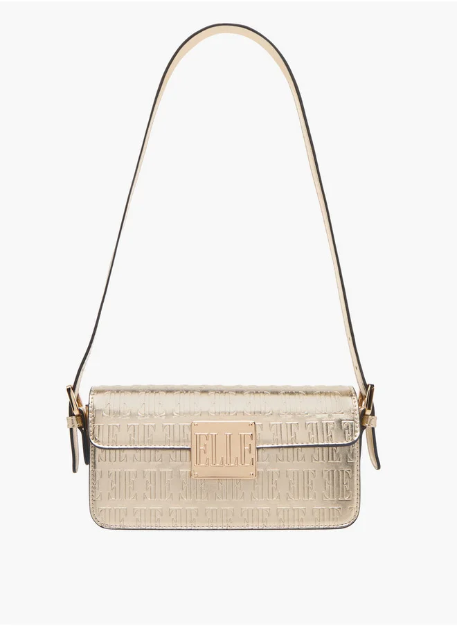 ELLE Women's Monogram Embossed Shoulder Bag with Flap Closure