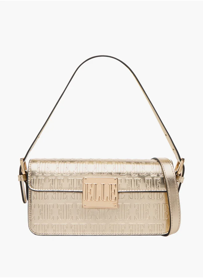 ELLE Women's Monogram Embossed Shoulder Bag with Flap Closure