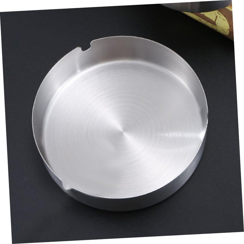 Stainless Steel Ashtray Set of 2 Round Desk Trays with Cigarette Slot Portable Modern Classic Style - Image 3