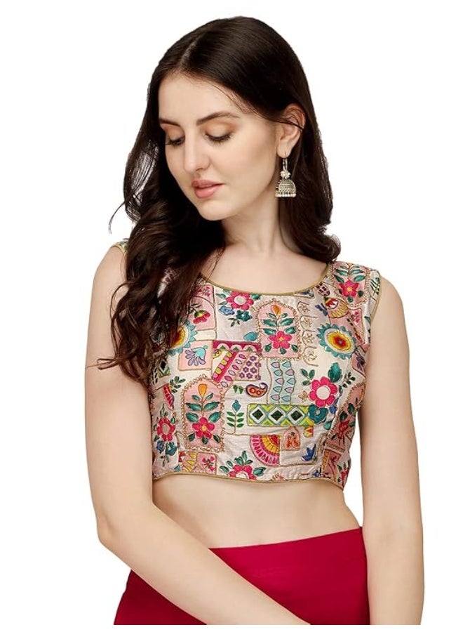 Pujia Mills بلوزة ساري نسائية بدون أكمام من الحرير الزهري من بوجيا ميلز - Image 1