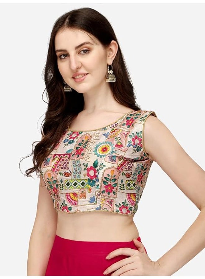 Pujia Mills بلوزة ساري نسائية بدون أكمام من الحرير الزهري من بوجيا ميلز - Image 2