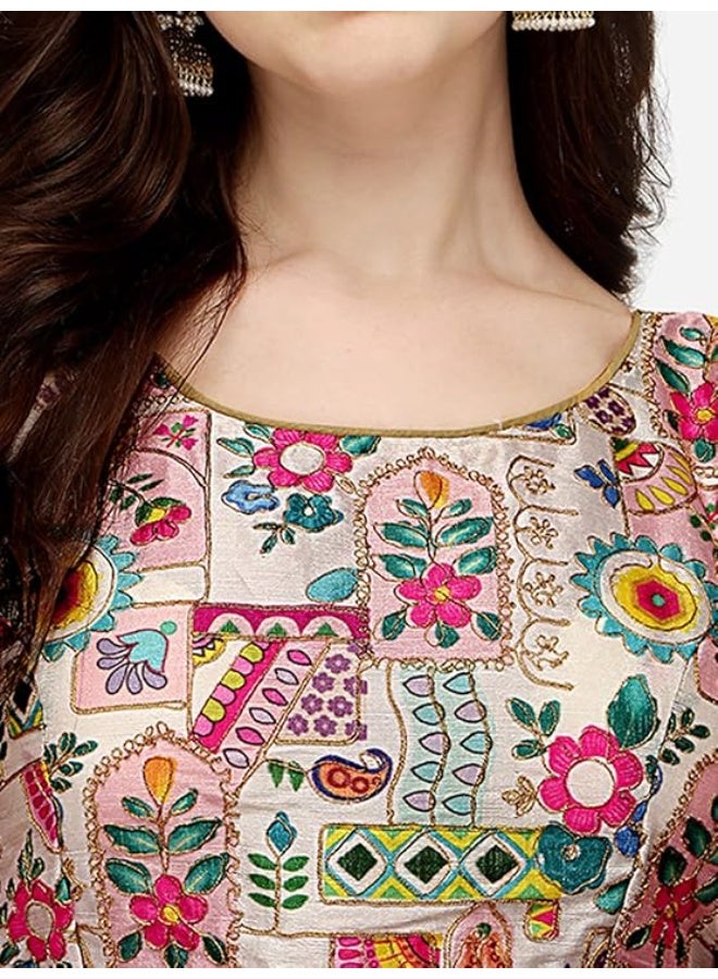 Pujia Mills بلوزة ساري نسائية بدون أكمام من الحرير الزهري من بوجيا ميلز - Image 4