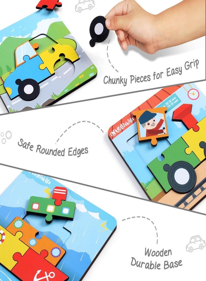 FIRSTCRY INTELLISKILLS أحجية تركيب المركبات الخشبية ثلاثية الأبعاد من إنتليسكلز للأطفال، مجموعة من 4 قطع، 24 قطعة، أحجية بموضوع النقل مناسبة للأطفال من عمر 3 سنوات فما فوق، حواف دائرية آمنة وقطع كبيرة، مثالية كهدية، معتمدة من BIS - Image 3