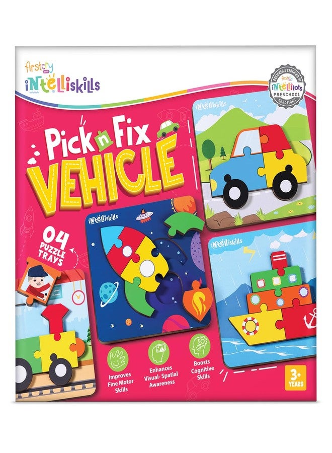 FIRSTCRY INTELLISKILLS أحجية تركيب المركبات الخشبية ثلاثية الأبعاد من إنتليسكلز للأطفال، مجموعة من 4 قطع، 24 قطعة، أحجية بموضوع النقل مناسبة للأطفال من عمر 3 سنوات فما فوق، حواف دائرية آمنة وقطع كبيرة، مثالية كهدية، معتمدة من BIS - Image 2