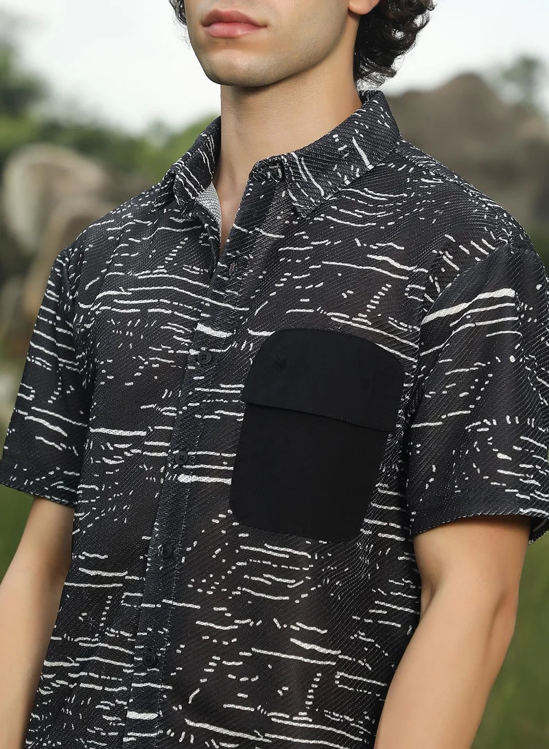 كامبوس سوترا Men's Midnight Black Flick-Block Shirt