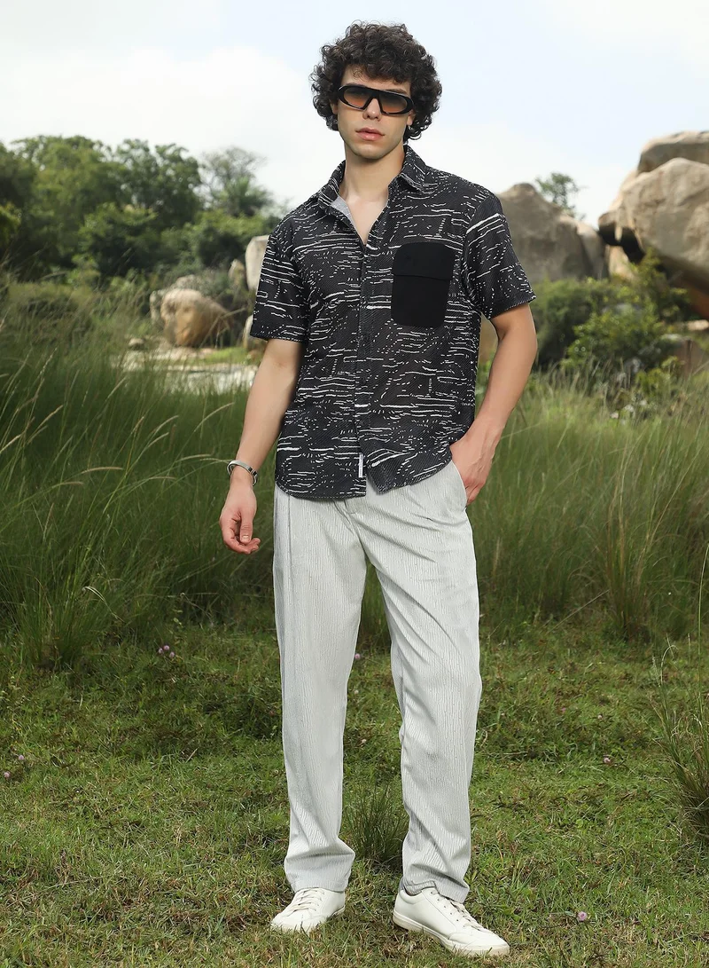 كامبوس سوترا Men's Midnight Black Flick-Block Shirt