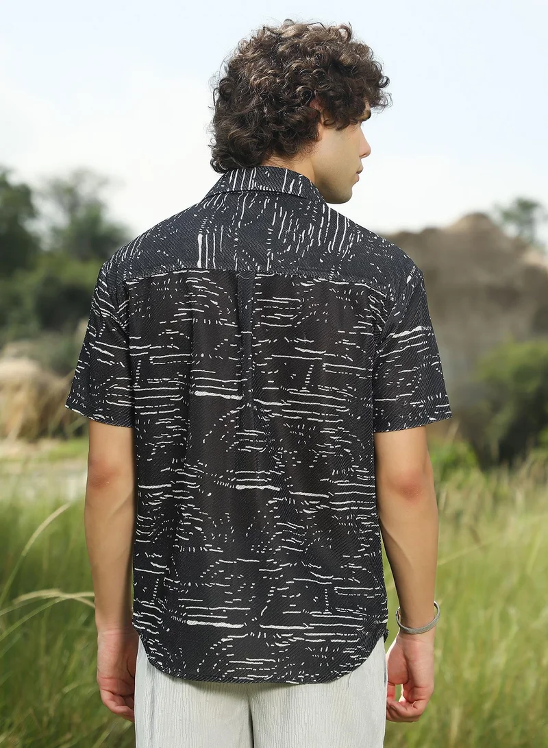كامبوس سوترا Men's Midnight Black Flick-Block Shirt