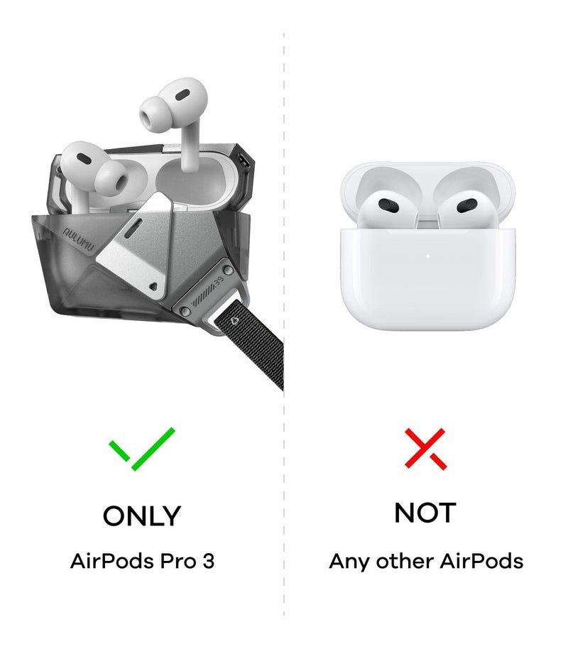 Aulumu حافظة ألومو A39 الهندسية لسماعات AirPods Pro 3 مع قفل | غطاء واقي مع مشبك نايلون | درع سبيكة | متوافق مع حافظة Apple AirPods Pro الجيل الثالث (2025) - أسود - Image 2