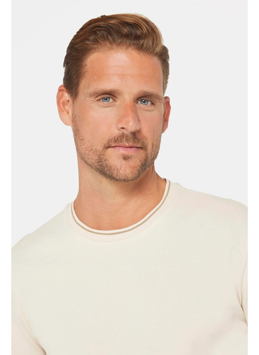 Tudors Men's Slim Fit Slim Cut 100% Cotton Plain Pique Stone Color Crew Neck T-Shirt