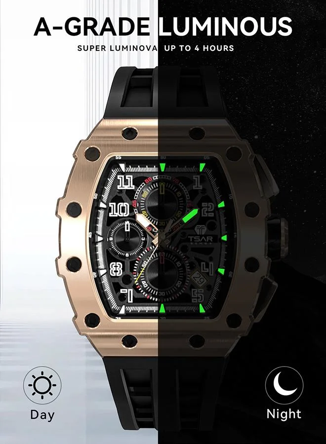 TSAR BOMBA Elemental Series 43mm Chronograph Men's Watch with Black Silicone Strap