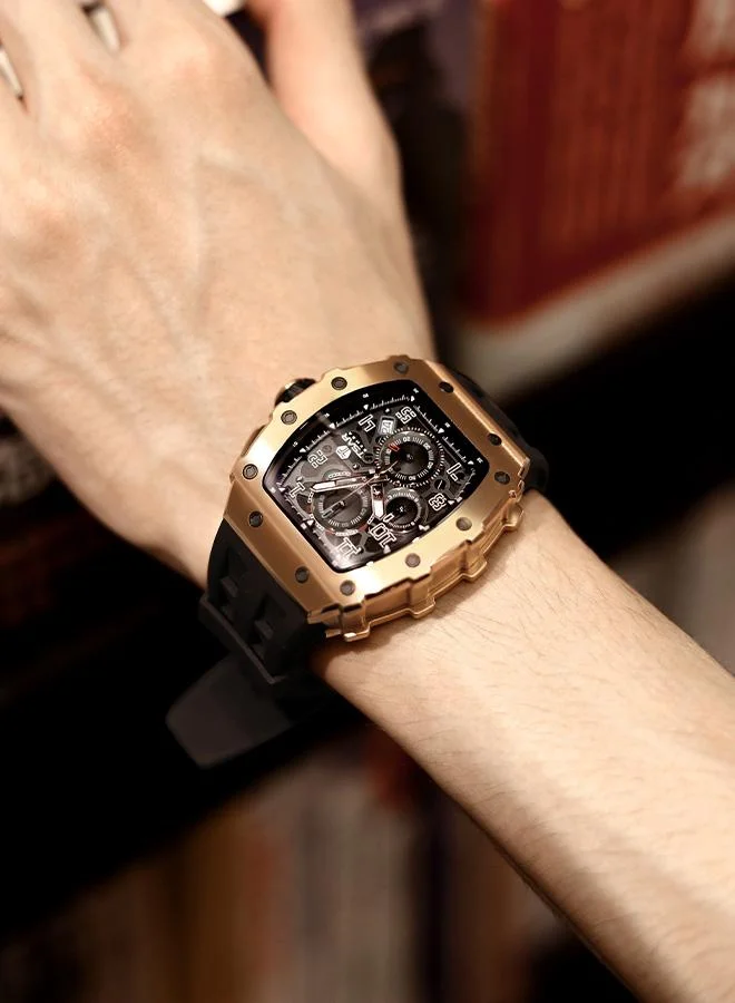 TSAR BOMBA Elemental Series 43mm Chronograph Men's Watch with Black Silicone Strap