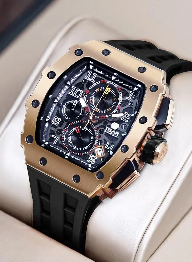 TSAR BOMBA Elemental Series 43mm Chronograph Men's Watch with Black Silicone Strap