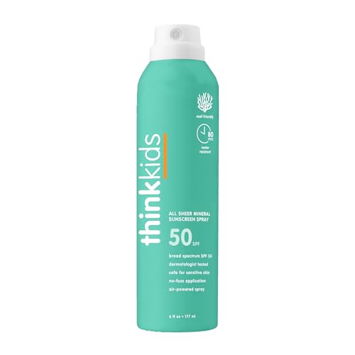 Thinksport Kids Sunscreen Spray SPF 50 All Sheer Mineral Sunscreen 6 Fl Oz Water Resistant Baby Toddler Natural Zinc Oxide UVAUVB Protection