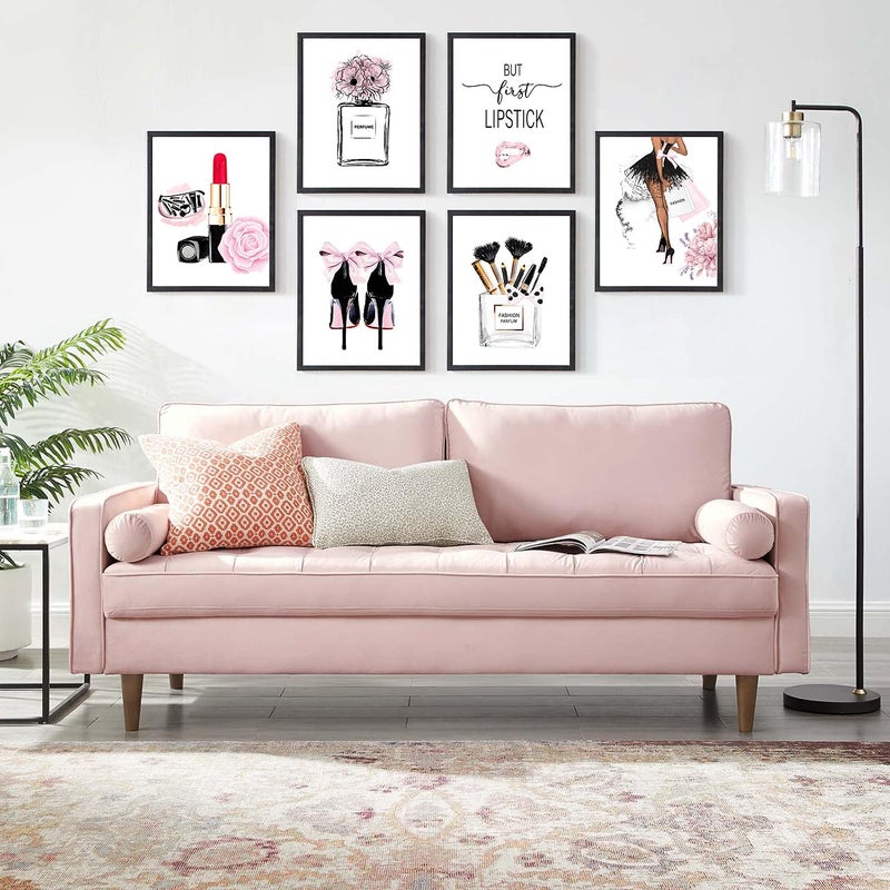 HoozGee Pink Room Decor Fashion Wall Art Prints Set of 6 Pink Canvas Prints Wall Decor Flower Perfumes Lipstick Makeup Art Posters Girls Room Decor for Bedroom Decor (11"x14" UNFRAMED) - Image 5