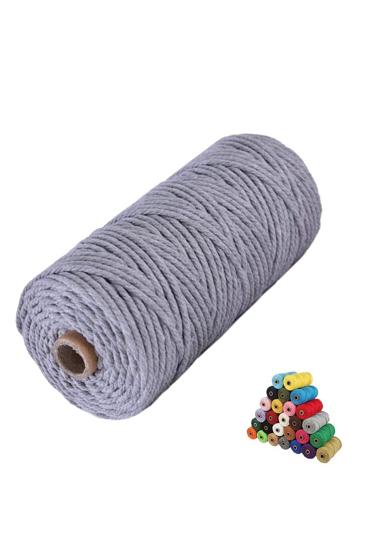 Zikra 3mm Macrame Cotton Cord - 109 Yards Twisted Yarn in Gray, Ideal for DIY Crafts & Plant Hangers - Image 1