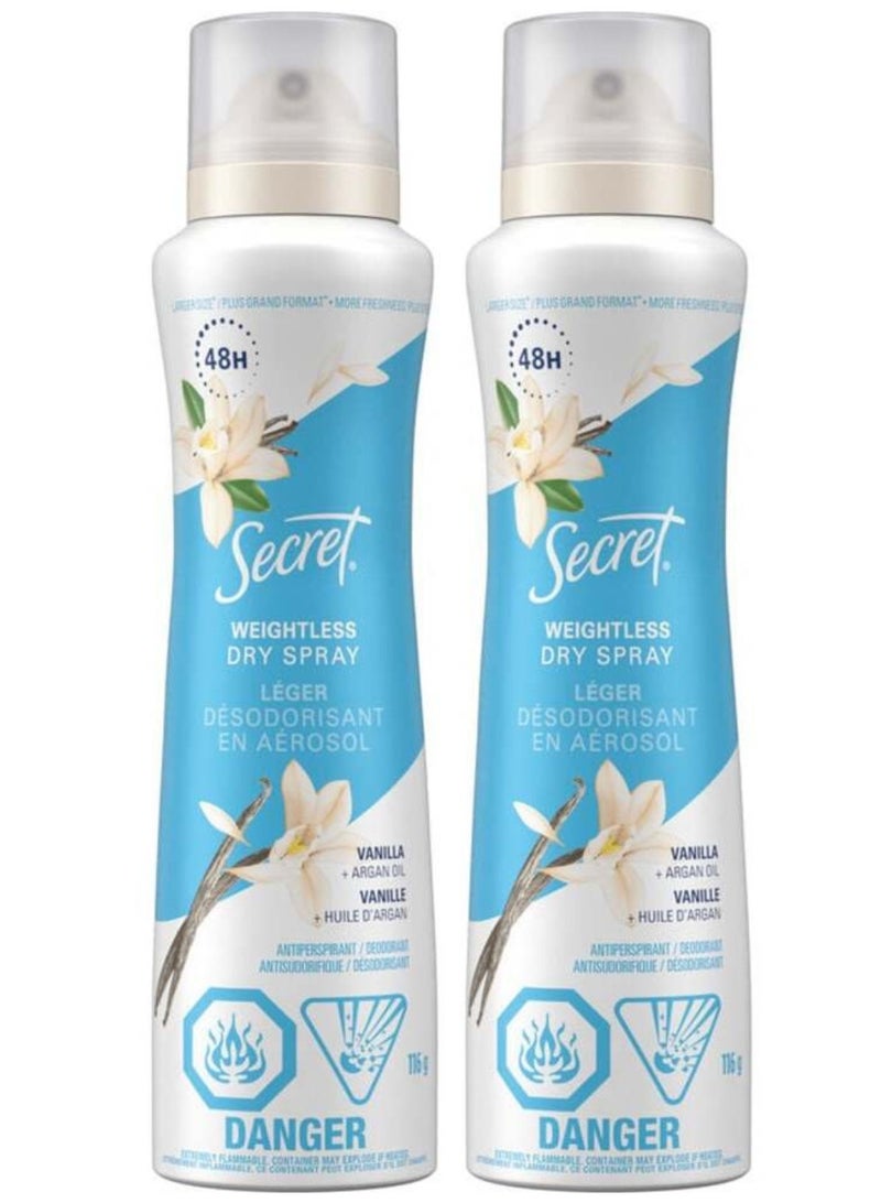 Secret Dry Antiperspirant Deodorant Spray Vanilla+Argan Oil 116g 2PC - Image 1