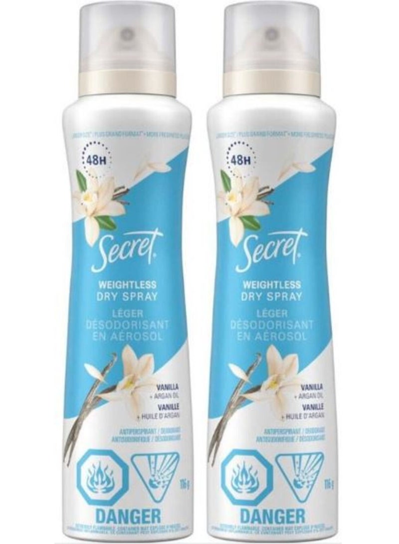 Secret Dry Antiperspirant Deodorant Spray Vanilla+Argan Oil 116g 2PC - Image 2