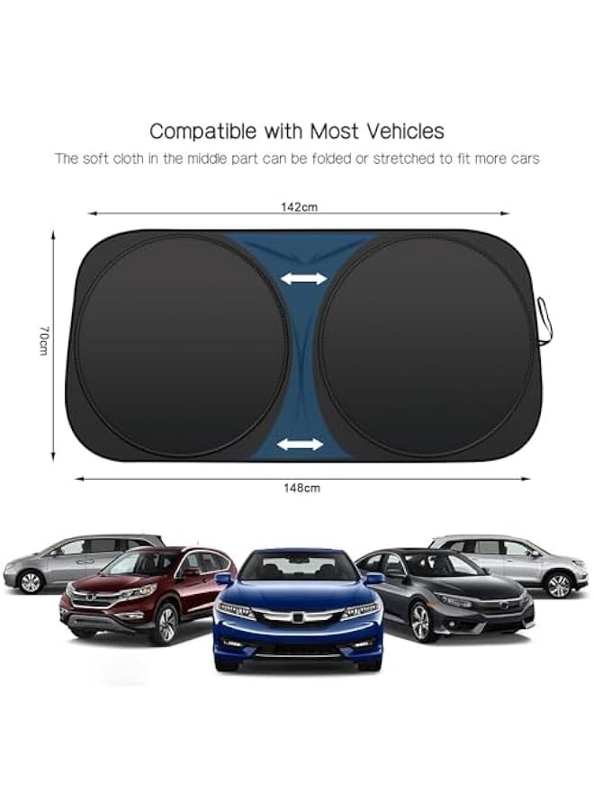 Topleo Foldable Car Windshield Sunshade with Storage Pouch, Front Windshield Reflective Sunshade, Car Window Sunshade for Sun Heat Protection and Block UV Rays, Keep Vehicle Cooler - Image 3