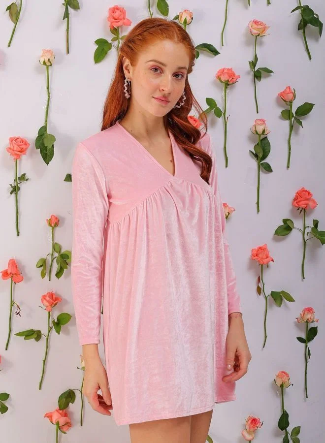 Freehand  Women Fit and Flared Solid V-Neck Long Sleeve Mini Dress for Women | Best Price UAE