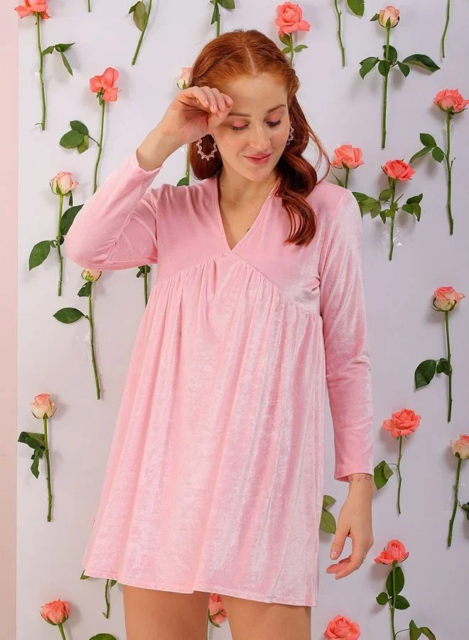 Freehand  Women Fit and Flared Solid V-Neck Long Sleeve Mini Dress for Women | Best Price UAE