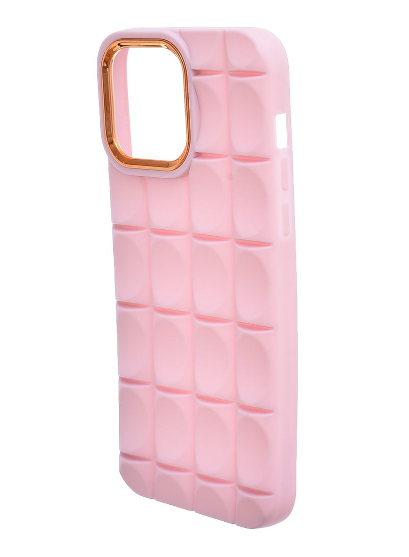 Silicone Back Phone Protection Cover With Ribbed Design And Safety Edges For Iphone 14 Pro Max - Pink Gold