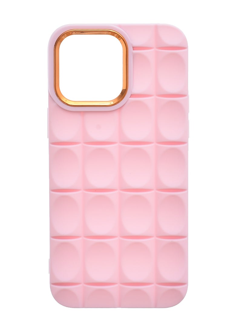 Silicone Back Phone Protection Cover With Ribbed Design And Safety Edges For Iphone 14 Pro Max - Pink Gold