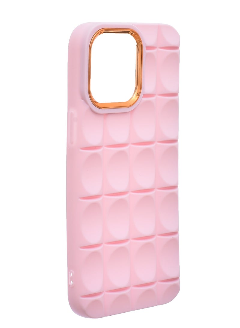 Silicone Back Phone Protection Cover With Ribbed Design And Safety Edges For Iphone 14 Pro Max - Pink Gold
