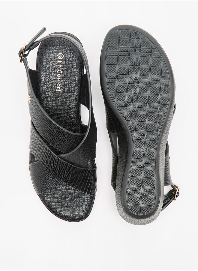 Le Confort Women Textured Cross Strap Sandals with Wedge Heels and Buckle Closure  - Image 4