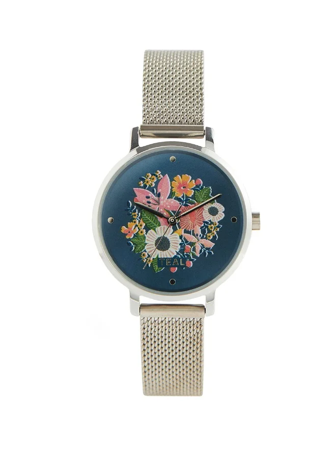 تشامباك Teal by Chumbak Wildflower Watch Metal | Mesh Strap - Silver