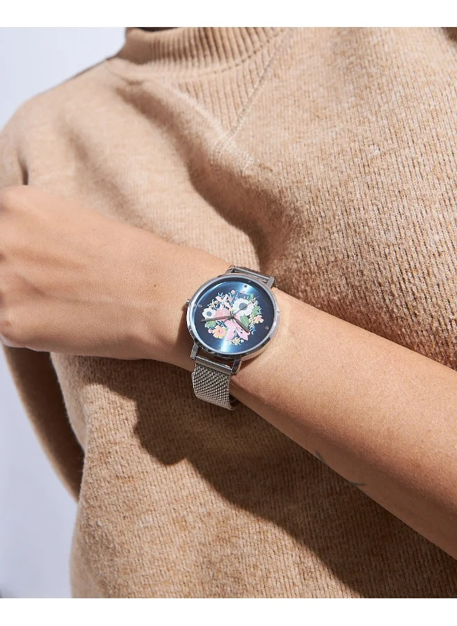 تشامباك Teal by Chumbak Wildflower Watch Metal | Mesh Strap - Silver