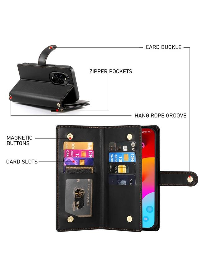 اس-توب جراب لهاتف Huawei nova 13 Pro مزود بتسع فتحات للبطاقات وحقيبة محفظة جلدية بسحاب - Image 4