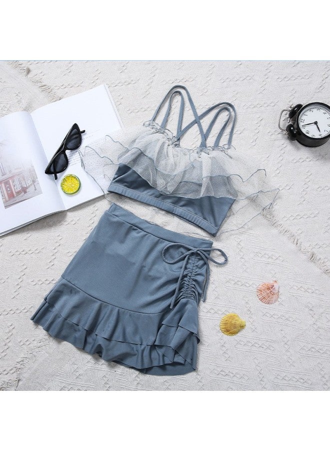 New Swimsuit Women's Summer One-piece Suspender Small Breast Steel Support High-end Belly-covering Slimming Look Hot Spring Swimsuit
