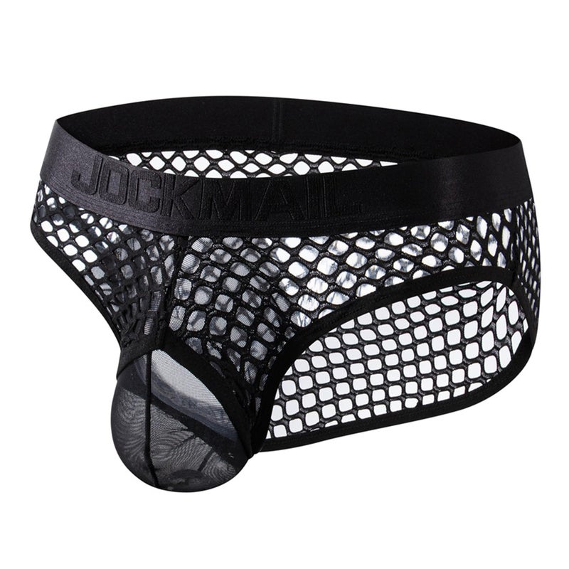JOCKMAIL Men's Sexy Underwear Briefs Mesh Breathable Comfortable Low Rise Underwear for Men (US, Alpha, Medium, Regular, Regular, Black) - Image 1