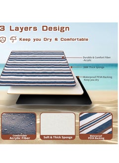 KASTWAVE Picnic Beach Blankets Machine Washable, Extra Large Waterproof Mat, 3-Layer Travel Beach Blankets, Great Gifts for Adults Camping, Spring Summer Camping, Park, Travel Grass (Blue and White)  - Image 3