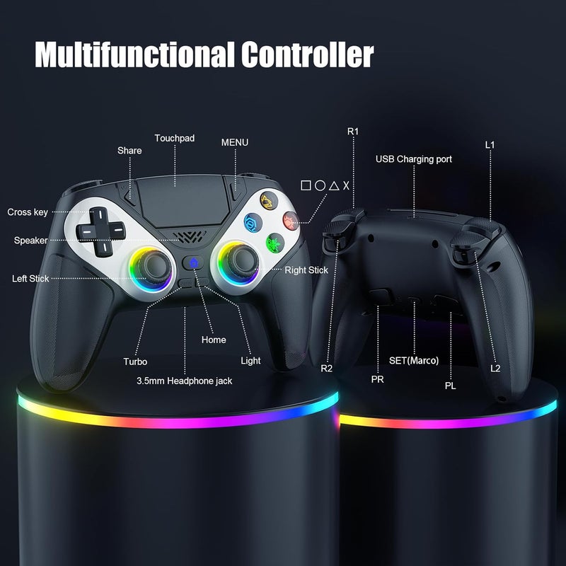 Gamrombo جهاز تحكم لاسلكي LED من لـ PS5، متوافق مع PS5 Pro/Slim/PC، اهتزاز مزدوج، وظيفة ماكرو/توربو، مقبس صوت 3.5 مم، لوحة ألعاب بتحكم حركة 6 محاور مع مكبر صوت (أسود) - Image 3