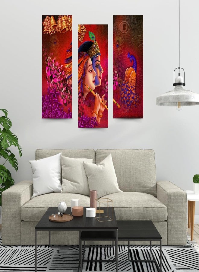 Masstone Radha Krishna Wall Painting | Painting for Wall Decoration Set of 3 (15x18 Inches) | Radha Krishna Painting With Frame | Wall Painting for Living Room, Bedroom | Radha Krishna Wall Decor - Image 3