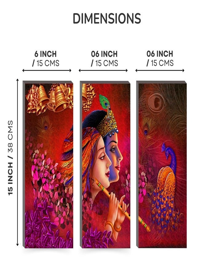 Masstone Radha Krishna Wall Painting | Painting for Wall Decoration Set of 3 (15x18 Inches) | Radha Krishna Painting With Frame | Wall Painting for Living Room, Bedroom | Radha Krishna Wall Decor - Image 2