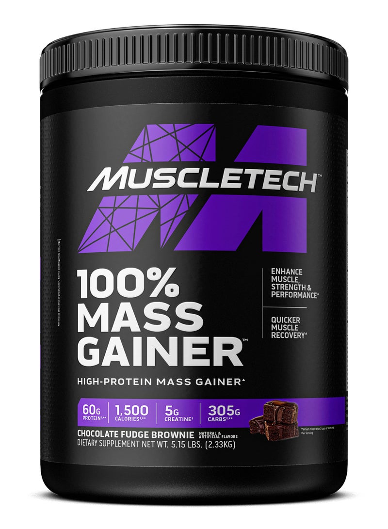 MuscleTech 100% Mass Gainer High-Protein Mass Gainer - 60g Protein - 1,500 Calories - 305g Carbs - 5g Creatine - Chocolate Fudge Brownie Flavor - Dietary Supplement - Net Wt 5.15 lbs (2.33kg) - Image 1