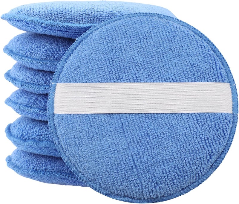 wlich Pack of 6 Car Polishing Sponge, Microfibre Car Sponge Polish with Elastic Band for Easy Gripping, Wax Applicator Sponge, Car Polishing Pads, 125 mm for Car Polish, Car Care - Image 1