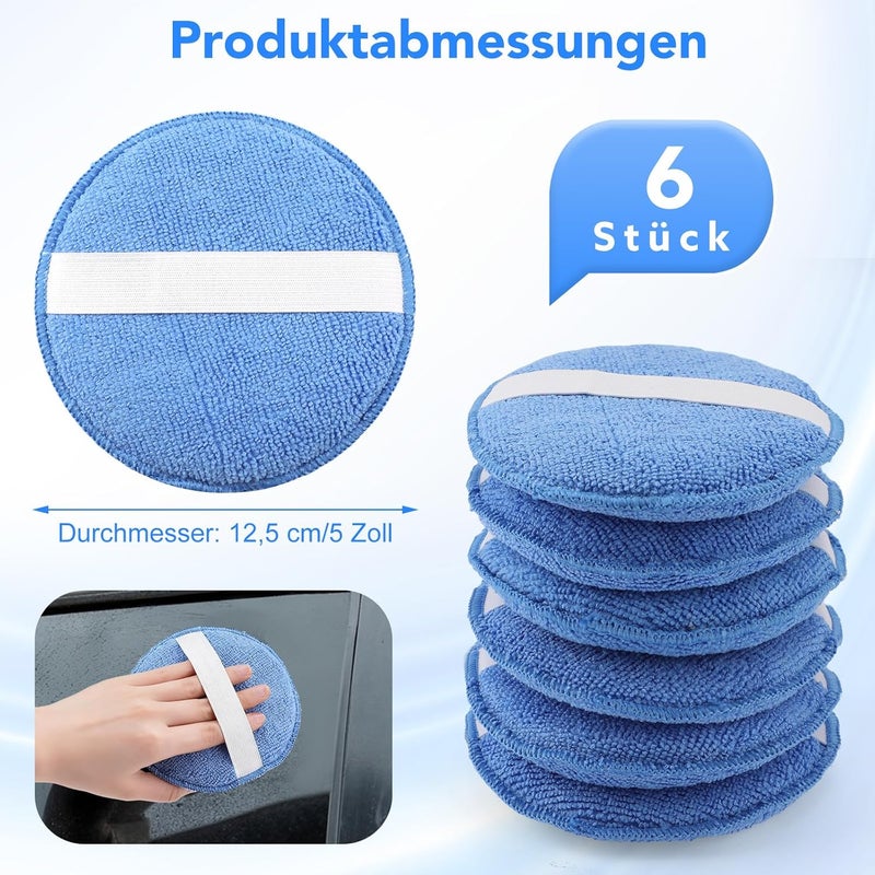 wlich Pack of 6 Car Polishing Sponge, Microfibre Car Sponge Polish with Elastic Band for Easy Gripping, Wax Applicator Sponge, Car Polishing Pads, 125 mm for Car Polish, Car Care - Image 2