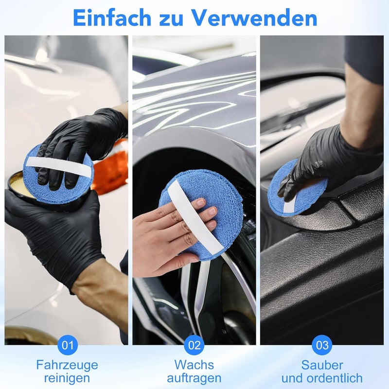 wlich Pack of 6 Car Polishing Sponge, Microfibre Car Sponge Polish with Elastic Band for Easy Gripping, Wax Applicator Sponge, Car Polishing Pads, 125 mm for Car Polish, Car Care - Image 4