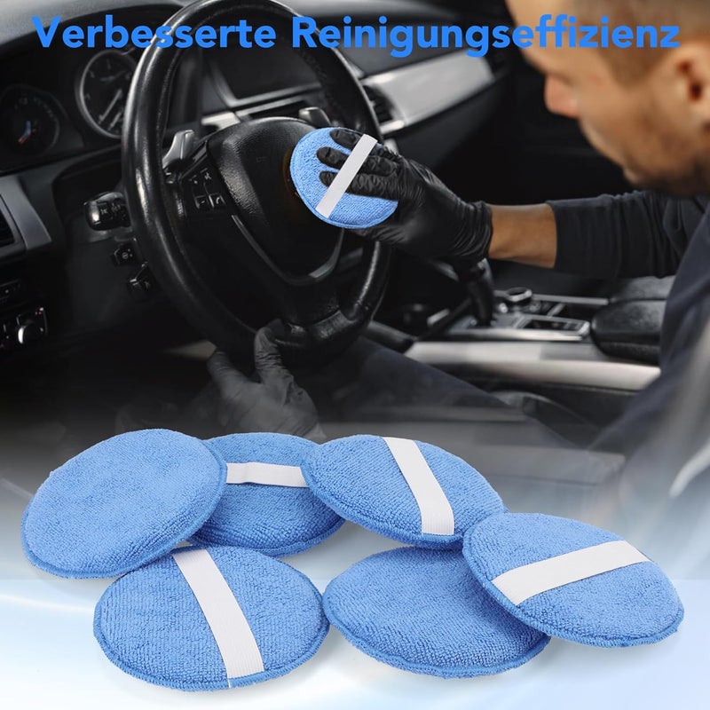 wlich Pack of 6 Car Polishing Sponge, Microfibre Car Sponge Polish with Elastic Band for Easy Gripping, Wax Applicator Sponge, Car Polishing Pads, 125 mm for Car Polish, Car Care - Image 5
