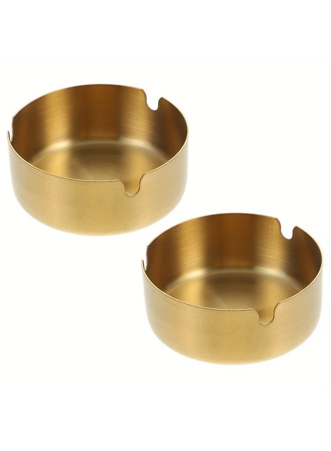 Golden Stainless Steel Ashtray Set Of 2 Elegant Rounded Textured Finish Durable For Home Office - Image 1