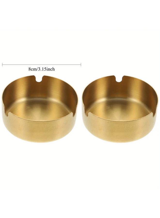 Golden Stainless Steel Ashtray Set Of 2 Elegant Rounded Textured Finish Durable For Home Office - Image 5