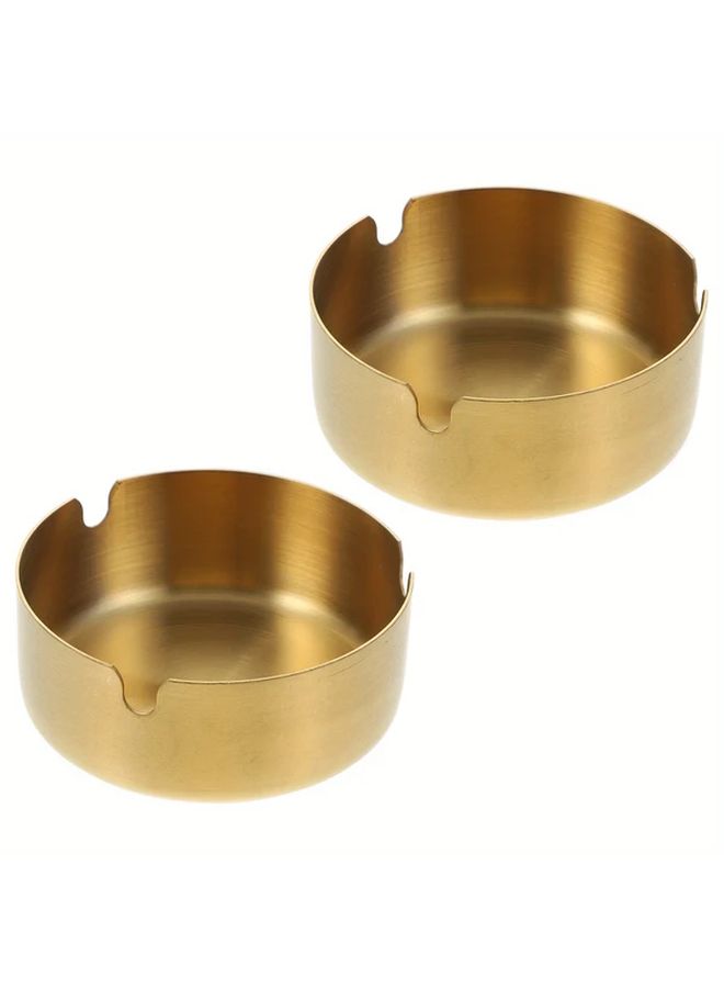 Golden Stainless Steel Ashtray Set Of 2 Elegant Rounded Textured Finish Durable For Home Office - Image 2